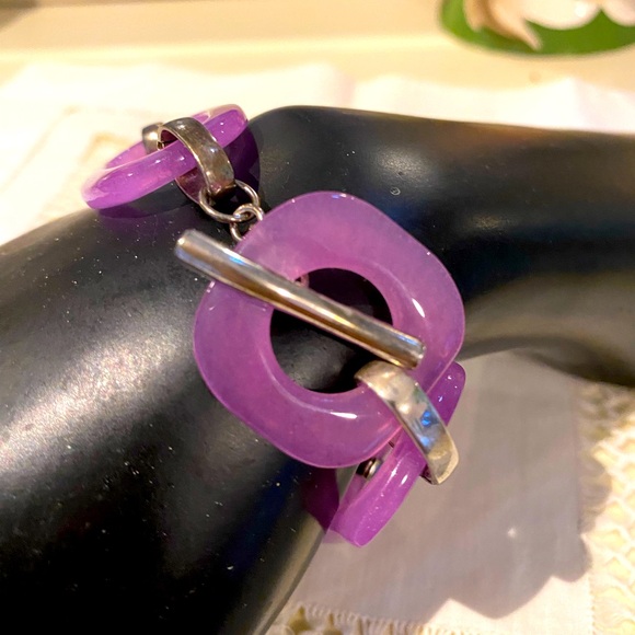 PURLE JADE INTERLOCKING SS BRACELET - Picture 3 of 8